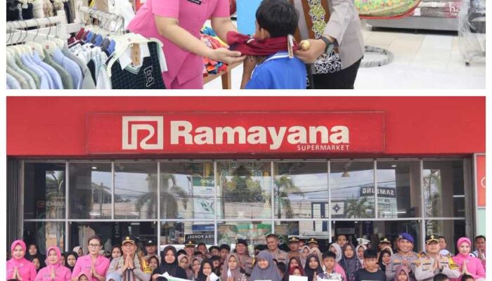 Polres Pelalawan dan Baznas Ajak 150 Anak Yatim Belanja Baju Baru di Ramayana