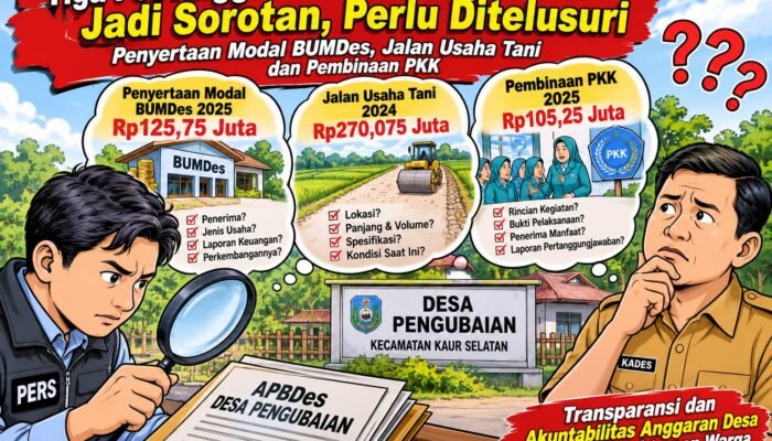 Tiga Pos Anggaran Desa Pengubaian Jadi Sorotan, Penyertaan Modal BUMDes hingga Pembangunan Jalan Usaha Tani Perlu Ditelusuri
